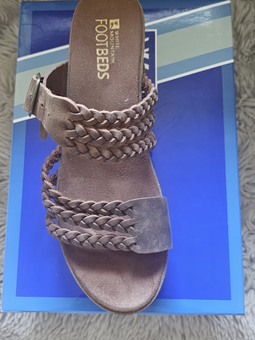 White Mountain Brown Braided Slide Sandal with Buckle